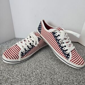 Marleylilly Red and White Striped Sneakers with Blue Star Accents Size 7 Bradie